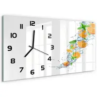 Tulup Wandklok - sinaasappels Gekleurde Glazen Klok - 60x30 cm - Oranje Glazen Klok Met Print - Zwarte handen - Rechthoekige Klok - Moderne Wandklok Glas - Wandklok Glas Decoratie
