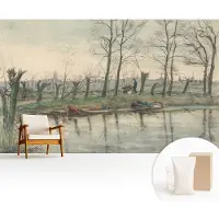 Wallfluent Fotobehang - Grijs Vliesbehang - 416x254 cm - Winterlandschap Muurschildering - Slaapkamer behang Landschappen - Fotobehang Vlies - Gang behang