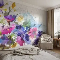 Coloray Vliesbehang - Zwart Snellijm Behang - 250x250 cm - Abstracte Bloemen Fotobehang Vlies - Hal behang Bloemen En Planten - Muurschildering - Woonkamer behang