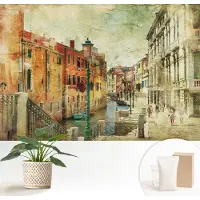 Wallfluent Fotobehang - Oranje Vliesbehang - 152x104 cm - Stedelijke Impressie Fotobehang Vlies - Woonkamer behang Steden - Muurschildering - Woonkamer behang