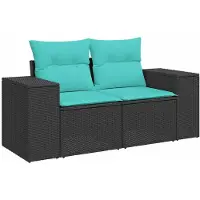 vidaXL Tuinbank 2-zits met kussens poly rattan zwart