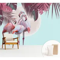 Wallfluent Fotobehang - Roze Vliesbehang - 312x219 cm - Exotische Vogels Fotobehang Vlies - Woonkamer behang Dieren - Muurschildering - Hal behang