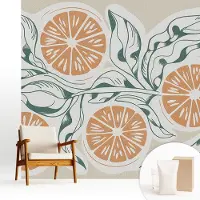 Wallfluent Fotobehang - Wit Vliesbehang - 250x250 cm - Vruchtpatronen Fotobehang Vlies - Woonkamer behang Bloemen En Planten - Muurschildering - Woonkamer behang
