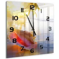 Tulup Wandklok - Een schelp op het strand Wandklok Glas Met Motief - 60x60 cm - Veelkleurig Decoratieve Glazen Klok - Zwarte handen - Vierkante Klok - Gekleurde Glazen Klok - Glazen Klok Met Print