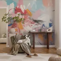 Coloray Vliesbehang - Roze Snellijm Behang - 250x250 cm - Harmonieuze Abstractie Muurschildering - Slaapkamer behang Abstractie - Fotobehang Vlies - Slaapkamer behang