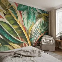 Coloray Vliesbehang - Groente Snellijm Behang - 152x104 cm - Exotische Bladeren Muurschildering - Slaapkamer behang Bloemen En Planten - Fotobehang Vlies - Slaapkamer behang