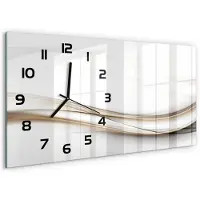 Tulup Wandklok - Golfabstractie Wandklok Glas Decoratie - 60x30 cm - Beige Gekleurde Glazen Klok - Zwarte handen - Rechthoekige Klok - Klok Glas Met Opdruk - Moderne Wandklok Glas