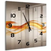 Tulup Wandklok - Golfabstractie Glazen Klok Met Print - 60x60 cm - Oranje Wandklok Glas Met Motief - Zwarte handen - Vierkante Klok - Wandklok Glas Decoratie - Gekleurde Glazen Klok