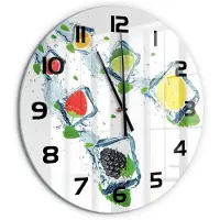 Tulup Wandklok - Fruit in blokjes Glazen Klok Met Print - fi60 cm - Veelkleurig Wandklok Glas Met Motief - Zwarte handen - Ronde Klok - Wandklok Glas Decoratie - Gekleurde Glazen Klok