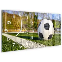 Tulup Wandklok - Bal in het doel Wandklok Glas Decoratie - 60x30 cm - Groente Gekleurde Glazen Klok - Witte handen - Rechthoekige Klok - Klok Glas Met Opdruk - Moderne Wandklok Glas