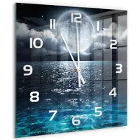 Tulup Wandklok - Volle maan Gekleurde Glazen Klok - 60x60 cm - Blauw Glazen Klok Met Print - Witte handen - Vierkante Klok - Moderne Wandklok Glas - Wandklok Glas Decoratie