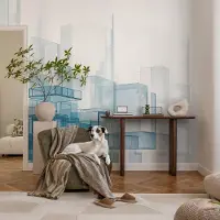 Coloray Vliesbehang - Wit Snellijm Behang - 312x219 cm - Transparante Kubussen Fotobehang Vlies - Woonkamer behang Architectuur - Muurschildering - Hal behang