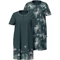 Ulla Popken - Dames - Bigshirts set van 2 ginkgo ronde hals korte mouw - Donkergrijsgroen - Maat 46+