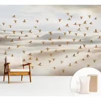 Wallfluent Fotobehang - Beige Vliesbehang - 312x219 cm - Vogels In Vlucht Muurschildering - Slaapkamer behang Dieren - Fotobehang Vlies - Slaapkamer behang