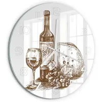 Tulup Wandklok - Wijn en hapjes Glazen Wandklok Design - fi30 cm - Zwart-wit Klok Glas Met Opdruk - Witte handen - Ronde Klok - Wandklok Glas Met Motief - Decoratieve Glazen Klok