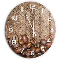 Tulup Wandklok - Koffiebonen Glazen Klok Met Print - fi60 cm - Bruin Wandklok Glas Met Motief - Witte handen - Ronde Klok - Wandklok Glas Decoratie - Gekleurde Glazen Klok