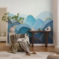 Coloray Vliesbehang - Blauw Snellijm Behang - 250x104 cm - Glooiend Landschap Muurschildering - Gang behang Abstractie - Fotobehang Vlies - Slaapkamer behang