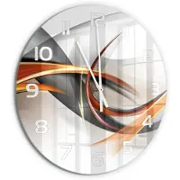 Tulup Wandklok - Golfabstractie Wandklok Glas Decoratie - fi60 cm - Oranje Gekleurde Glazen Klok - Witte handen - Ronde Klok - Klok Glas Met Opdruk - Moderne Wandklok Glas