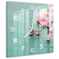 Tulup Wandklok - Orchidee Moderne Wandklok Glas - 30x30 cm - Roze Wandklok Glas Decoratie - Witte handen - Vierkante Klok - Glazen Wandklok Design - Klok Glas Met Opdruk