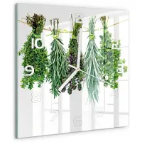 Tulup Wandklok - Kruiden aan een touwtje Wandklok Glas Decoratie - 30x30 cm - Groente Gekleurde Glazen Klok - Witte handen - Vierkante Klok - Klok Glas Met Opdruk - Moderne Wandklok Glas
