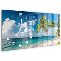 Tulup Wandklok - Strand van de Malediven Wandklok Glas Decoratie - 60x30 cm - Blauw Gekleurde Glazen Klok - Witte handen - Rechthoekige Klok - Klok Glas Met Opdruk - Moderne Wandklok Glas