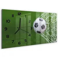 Tulup Wandklok - Bal in het doel Decoratieve Glazen Klok - 60x30 cm - Groente Glazen Wandklok Design - Zwarte handen - Rechthoekige Klok - Glazen Klok Met Print - Wandklok Glas Met Motief