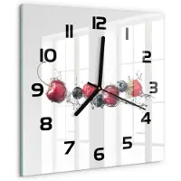 Tulup Wandklok - Bosvruchten Klok Glas Met Opdruk - 30x30 cm - Rood Moderne Wandklok Glas - Zwarte handen - Vierkante Klok - Decoratieve Glazen Klok - Glazen Wandklok Design