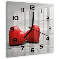 Tulup Wandklok - Harten op hout Moderne Wandklok Glas - 30x30 cm - Rood Wandklok Glas Decoratie - Zwarte handen - Vierkante Klok - Glazen Wandklok Design - Klok Glas Met Opdruk