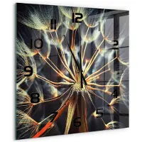 Tulup Wandklok - Paardenbloemtand Wandklok Glas Met Motief - 60x60 cm - Bruin Decoratieve Glazen Klok - Zwarte handen - Vierkante Klok - Gekleurde Glazen Klok - Glazen Klok Met Print