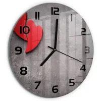 Tulup Wandklok - Rode harten Klok Glas Met Opdruk - fi30 cm - Rood Moderne Wandklok Glas - Zwarte handen - Ronde Klok - Decoratieve Glazen Klok - Glazen Wandklok Design