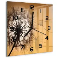 Tulup Wandklok - Paardebloem Glazen Klok Met Print - 30x30 cm - Oranje Wandklok Glas Met Motief - Zwarte handen - Vierkante Klok - Wandklok Glas Decoratie - Gekleurde Glazen Klok