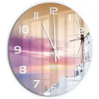 Tulup Wandklok - Santorini, Griekenland Wandklok Glas Met Motief - fi60 cm - Wit Decoratieve Glazen Klok - Witte handen - Ronde Klok - Gekleurde Glazen Klok - Glazen Klok Met Print