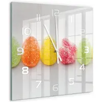 Tulup Wandklok - Kleurrijke Jelly Beans Gekleurde Glazen Klok - 60x60 cm - Veelkleurig Glazen Klok Met Print - Witte handen - Vierkante Klok - Moderne Wandklok Glas - Wandklok Glas Decoratie