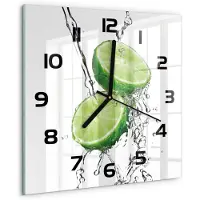 Tulup Wandklok - Kalk en water Glazen Wandklok Design - 30x30 cm - Groente Klok Glas Met Opdruk - Zwarte handen - Vierkante Klok - Wandklok Glas Met Motief - Decoratieve Glazen Klok
