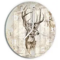 Tulup Wandklok - Hert Wandklok Glas Decoratie - fi30 cm - Beige Gekleurde Glazen Klok - Witte handen - Ronde Klok - Klok Glas Met Opdruk - Moderne Wandklok Glas