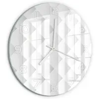Tulup Wandklok - Vierkanten Achtergrond Decoratieve Glazen Klok - fi30 cm - Wit Glazen Wandklok Design - Witte handen - Ronde Klok - Glazen Klok Met Print - Wandklok Glas Met Motief
