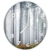 Tulup Wandklok - Mist in het bos Decoratieve Glazen Klok - fi30 cm - Grijs Glazen Wandklok Design - Witte handen - Ronde Klok - Glazen Klok Met Print - Wandklok Glas Met Motief