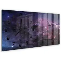 Tulup Wandklok - Mist Glazen Wandklok Design - 60x30 cm - Paars Klok Glas Met Opdruk - Zwarte handen - Rechthoekige Klok - Wandklok Glas Met Motief - Decoratieve Glazen Klok