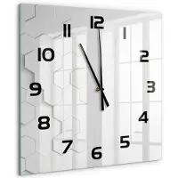Tulup Wandklok - Zeshoekige achtergrond Klok Glas Met Opdruk - 60x60 cm - Wit Moderne Wandklok Glas - Zwarte handen - Vierkante Klok - Decoratieve Glazen Klok - Glazen Wandklok Design