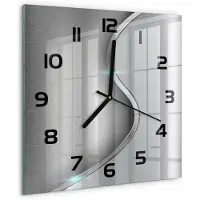 Tulup Wandklok - Metaalabstractie Glazen Wandklok Design - 30x30 cm - Zilver Klok Glas Met Opdruk - Zwarte handen - Vierkante Klok - Wandklok Glas Met Motief - Decoratieve Glazen Klok
