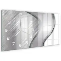 Tulup Wandklok - Metaalabstractie Wandklok Glas Decoratie - 60x30 cm - Zilver Gekleurde Glazen Klok - Witte handen - Rechthoekige Klok - Klok Glas Met Opdruk - Moderne Wandklok Glas