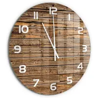 Tulup Wandklok - Houten muur Klok Glas Met Opdruk - fi60 cm - Bruin Moderne Wandklok Glas - Witte handen - Ronde Klok - Decoratieve Glazen Klok - Glazen Wandklok Design