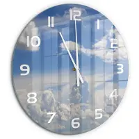 Tulup Wandklok - Wolken aan de hemel Glazen Wandklok Design - fi60 cm - Blauw Klok Glas Met Opdruk - Witte handen - Ronde Klok - Wandklok Glas Met Motief - Decoratieve Glazen Klok