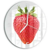 Tulup Wandklok - Aardbei Gekleurde Glazen Klok - fi30 cm - Rood Glazen Klok Met Print - Witte handen - Ronde Klok - Moderne Wandklok Glas - Wandklok Glas Decoratie