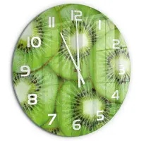 Tulup Wandklok - Kiwi Glazen Klok Met Print - fi60 cm - Groente Wandklok Glas Met Motief - Witte handen - Ronde Klok - Wandklok Glas Decoratie - Gekleurde Glazen Klok
