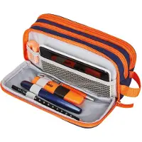 Herlitz 300001513 Dubbel etui, uni, blauw/oranje