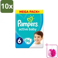 Pampers 10 x - Active Baby - Luiers - Maat 6 (13-18 kg) - Extra Groot - 96 Luiers - Bulkverpakking - Luiers voor baby - Douchemop - Droge luiers