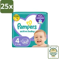 Pampers 25 x – Luiers – Active Baby Maat 4 (9-14 kg) – 62 Luiers - Wasstrips - Luiers Voor Baby - Droge Luiers - Actieve Baby - Superabsorberende Luiers - Anti-lek Luier