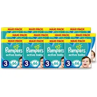 Pampers 12 x – Luiers – Active Baby Dry Maat 3 – 66 Luiers - Voordeelverpakking - 12 stuks