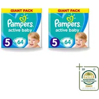 Pampers 2 x - Active Baby - Luiers - Maat 5 (11-16 kg) - Zachte Pasvorm - 64 Luiers - Wasstrips - Luiers Voor Baby - Droge Huid - Luchtdoorlatende Banen - Pasvorm - Absorberende Kern